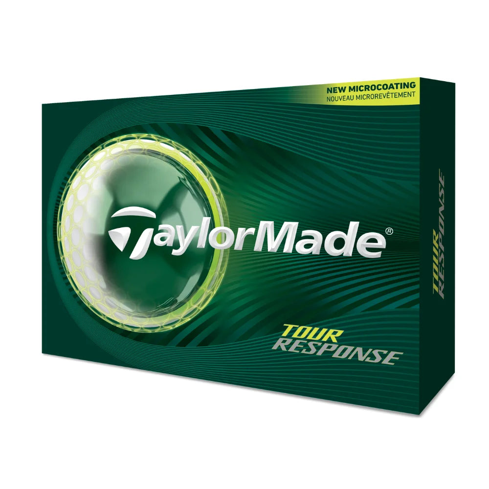 TaylorMade Tour Response golf ball box shown at an angle highlighting new microcoating.