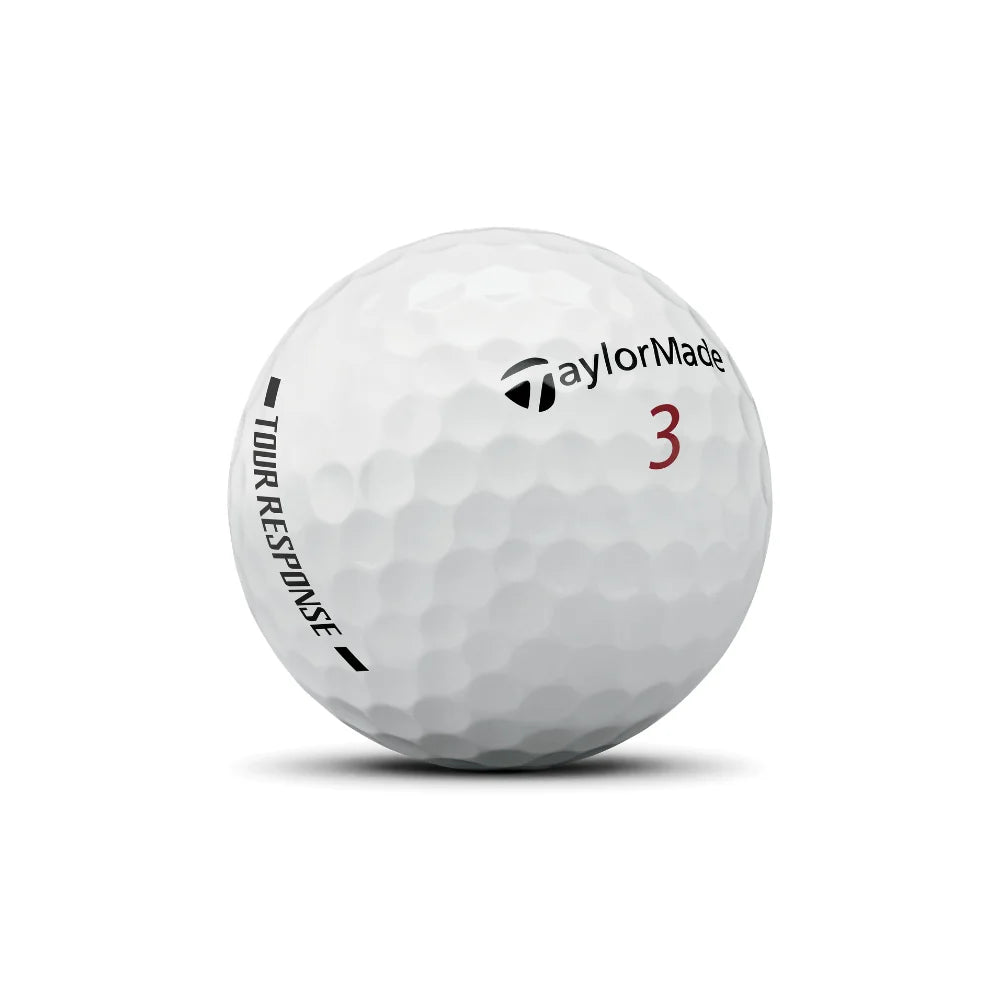 TaylorMade Tour Response golf ball front view with red number 3.