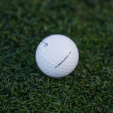 TaylorMade Tour Response golf ball resting in the grass at dusk.
