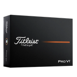 Titleist Pro V1 golf ball dozen box angled view with orange accent stripe.