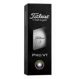 Titleist Pro V1 golf ball sleeve packaging with ball visible through window cutout.