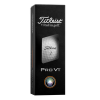 Titleist Pro V1 golf ball sleeve packaging with ball visible through window cutout.